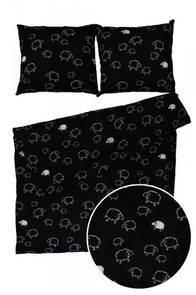 Pościel 180x200 BARANKI, 100% bawełna, wz. czarne