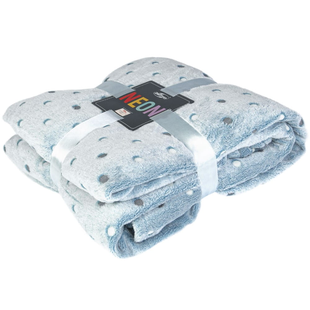 Koc 200x220 z miękkiej mikrofibry NEON jasny niebieski kocyk w kropki