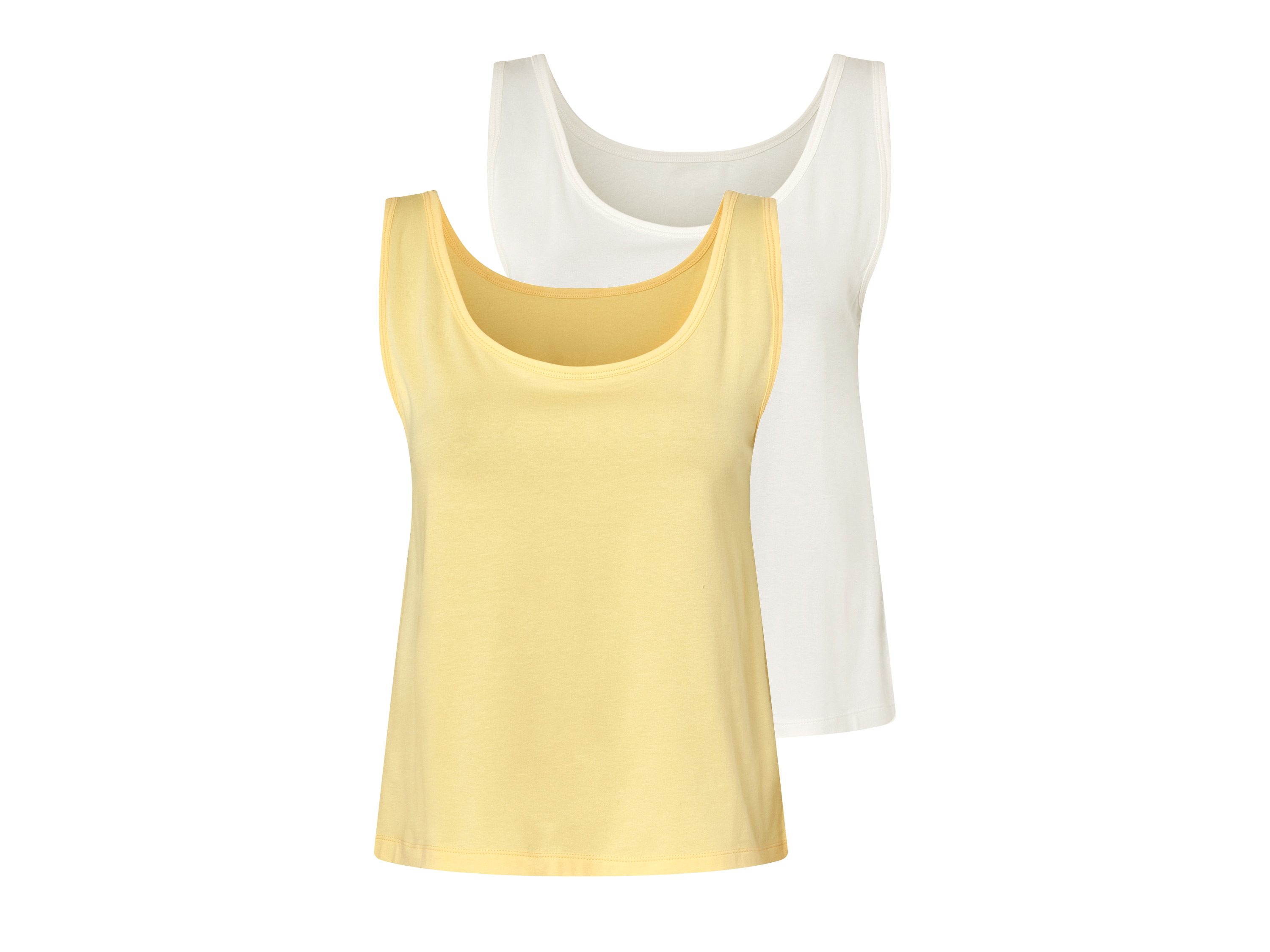 esmara Topy damskie z biobawełną, 2 sztuki Biały/żółty, M40/42