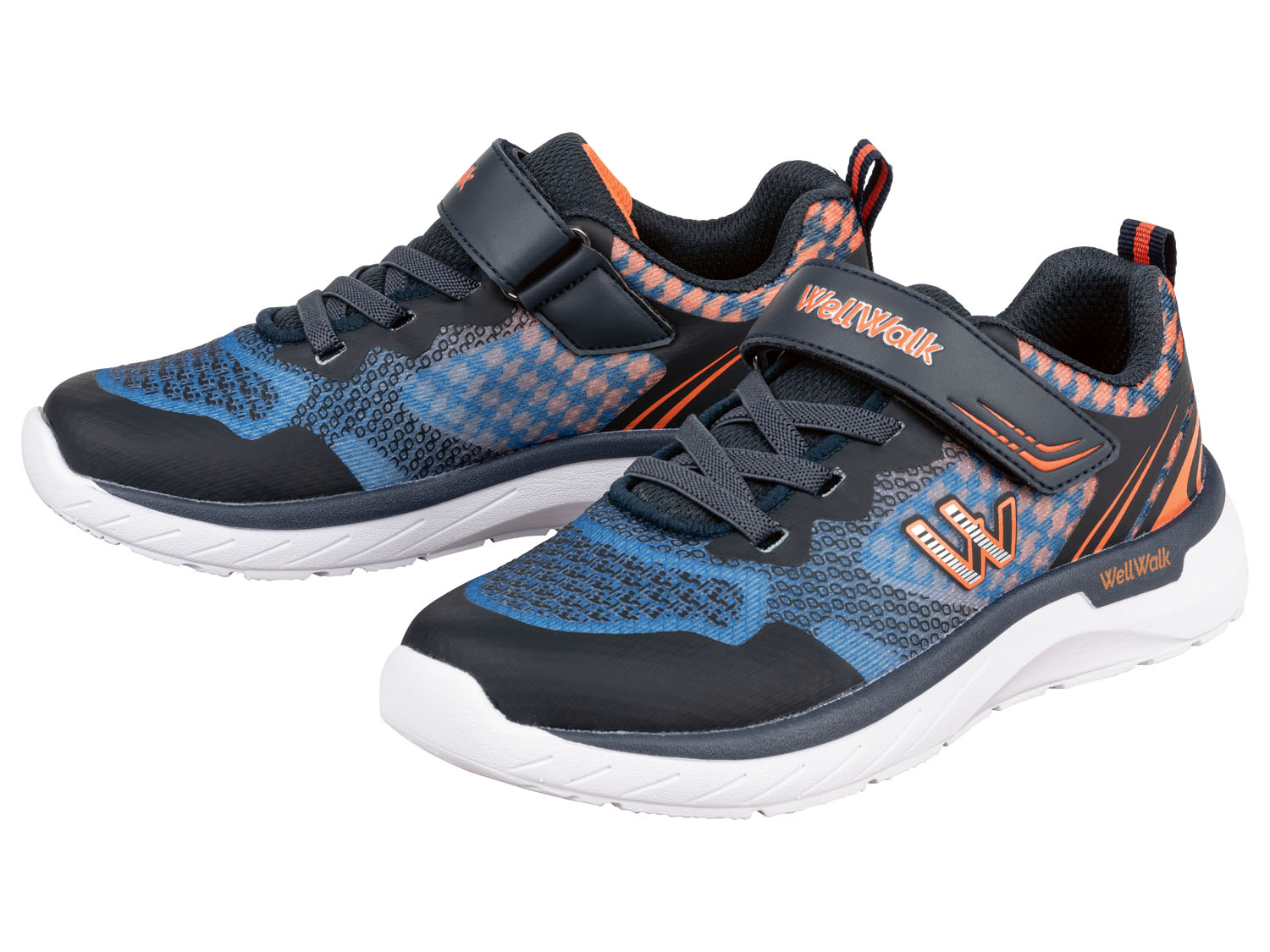 Dziecięce obuwie sportowo-rekreacyjne z wkładkami Memory Walk Granatowy/pomarańczowy, 25