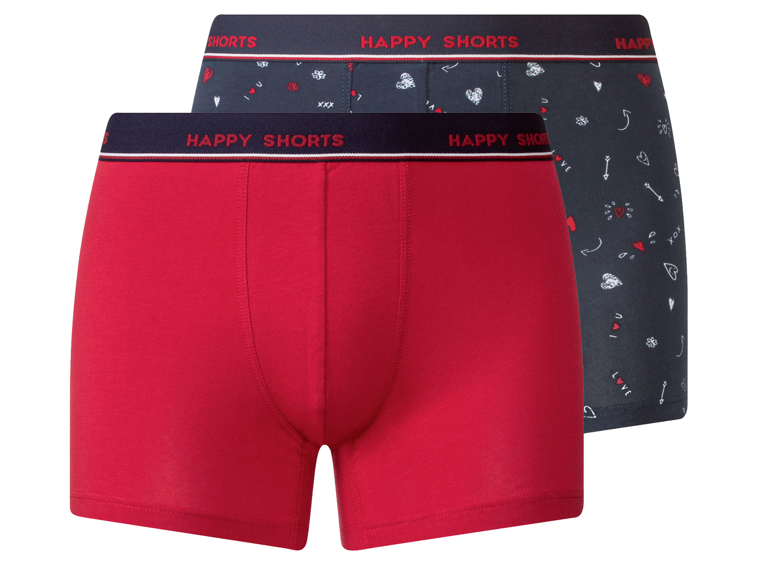 Happy Shorts Bokserki męskie z dżerseju, 2 pary M, Ciemnoniebieski/czerwony