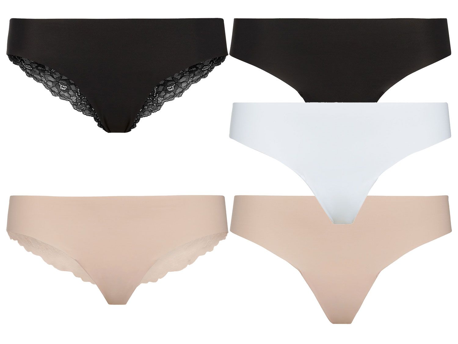 Esmara Lingerie Majtki damskie stringi, 5 par Czarny/cielisty/biały, XL 48/50