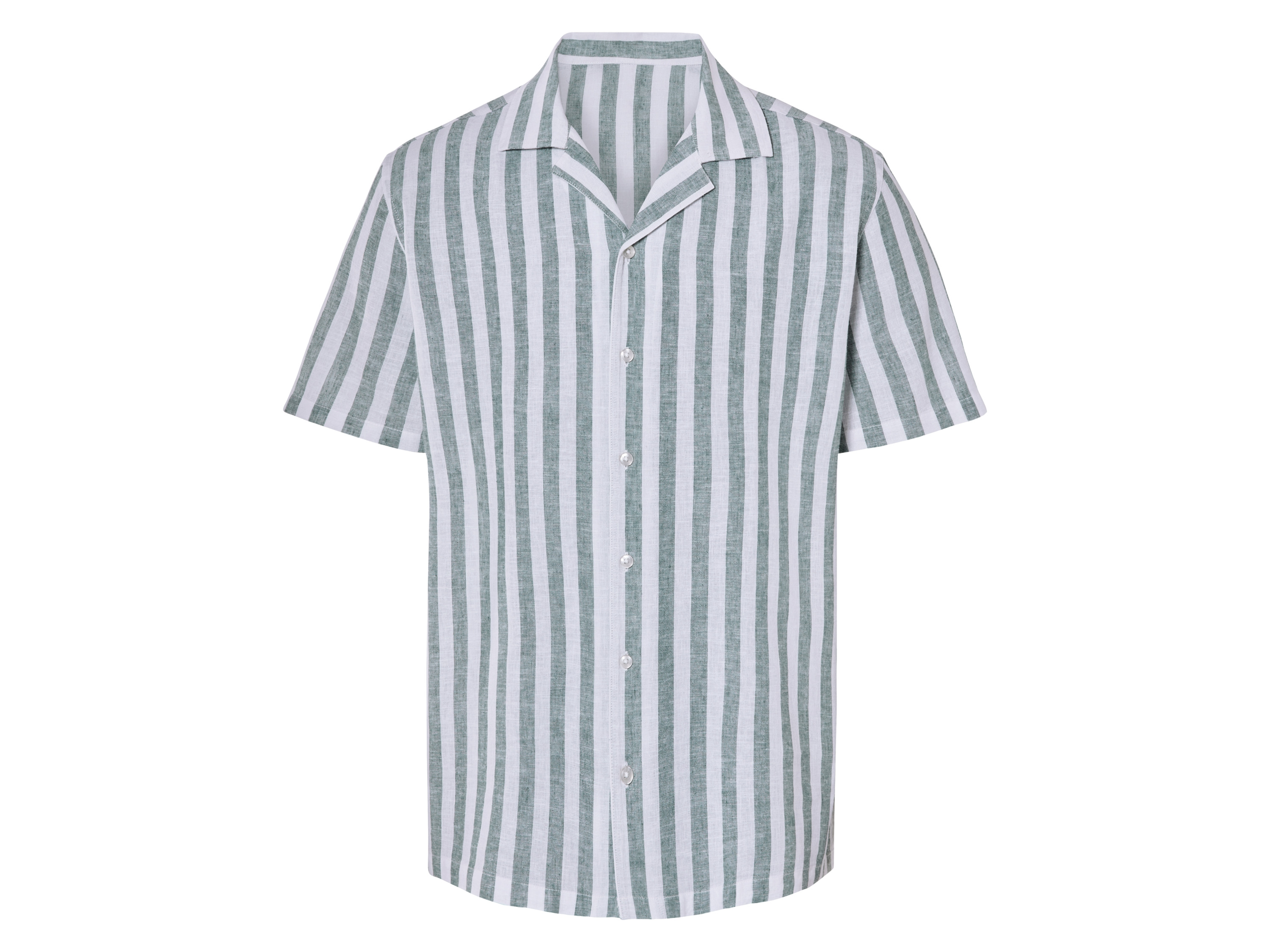 Livergy Koszula męska z lnem i bawełną Zielony/biały, XXL 45/46