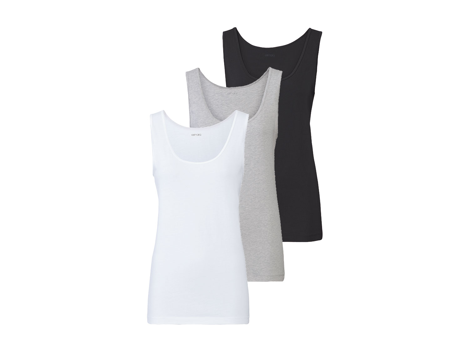 esmara Podkoszulki damskie z bawełną, 3 sztuki Czarny/ szary/ biały, L44/46