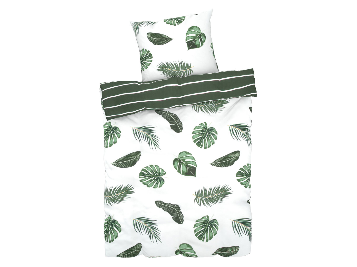 Livarno home Pościel z mikrowłókna satynowego, 140 x 200 cm Liście/ biały/ zielony
