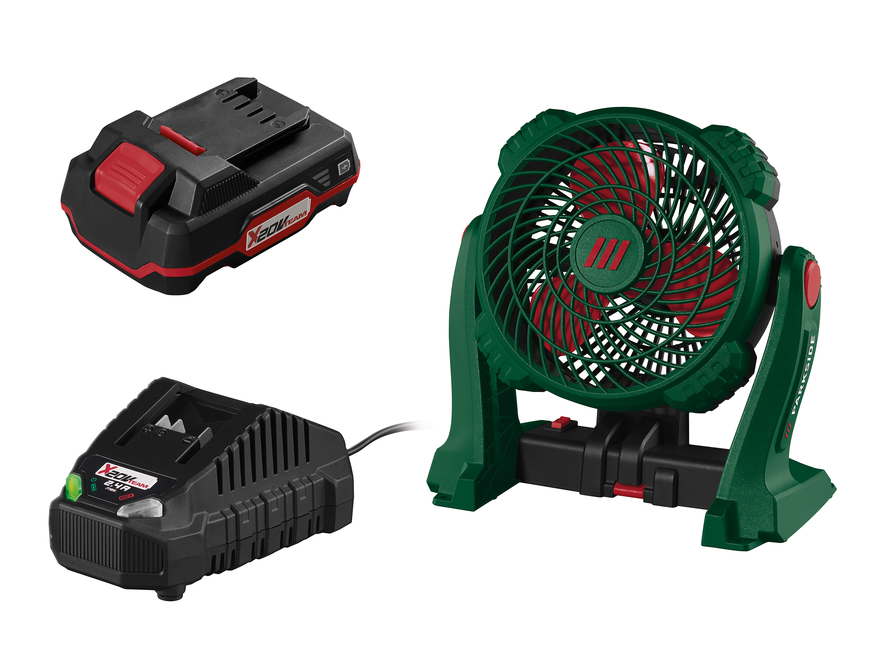 Parkside Zestaw Akumulatorowy wentylator 20 V z akumulatorem 2 Ah i ładowarką 2,4 A