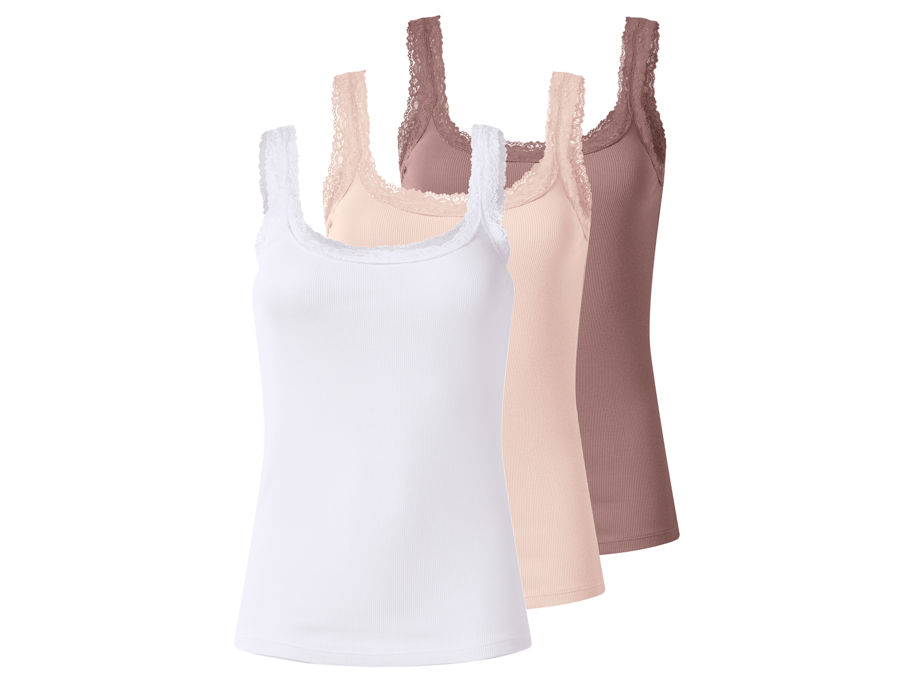 esmara Topy damskie z bawełną z koronką, 3 sztuki Różowy/ biały, M40/42