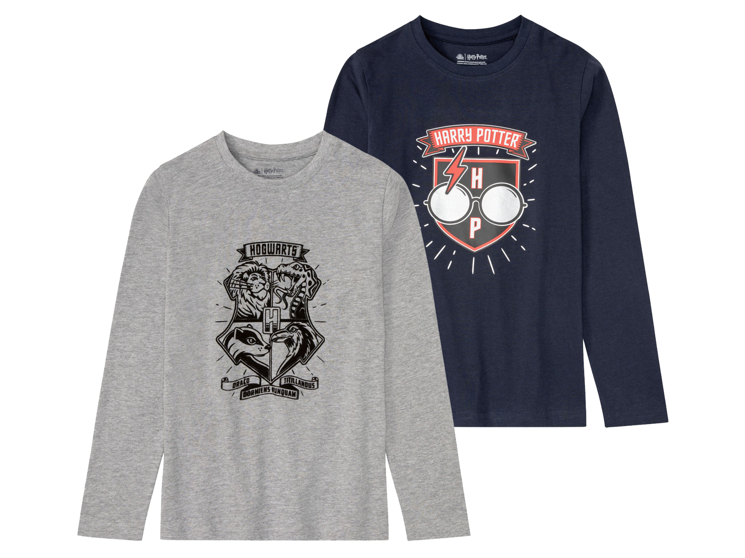 Koszulki chłopięce bawełniane z długim rękawem, z kolekcji Harry Potter, 2 sztuki Granatowy/szary, 146/152