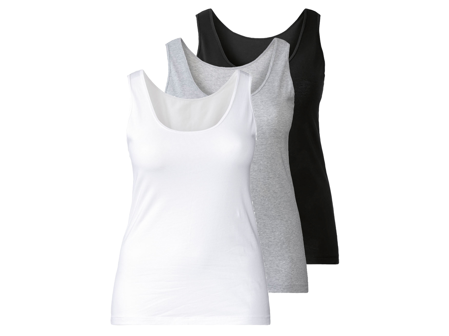 esmara Podkoszulki damskie XXL z bawełną, 3 sztuki XXL 52/54, Czarny/ szary/ biały
