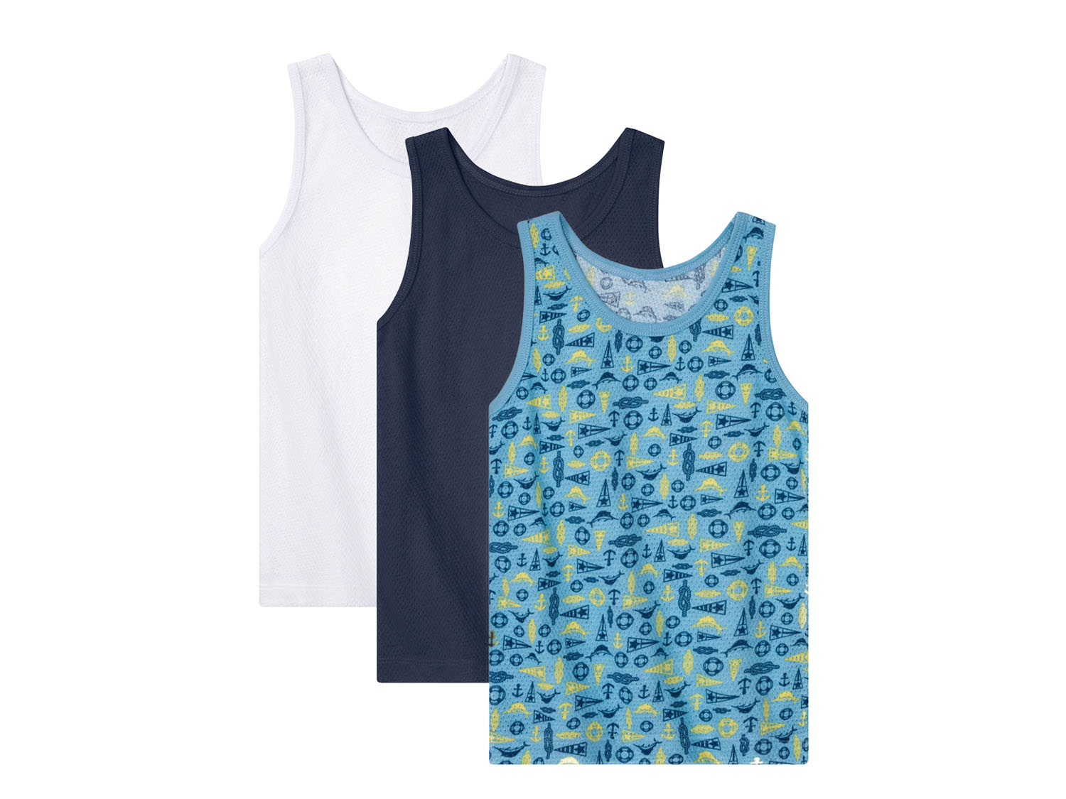 lupilu Podkoszulki chłopięce z biobawełny, 3 sztuki 98/104, Granatowy/biały