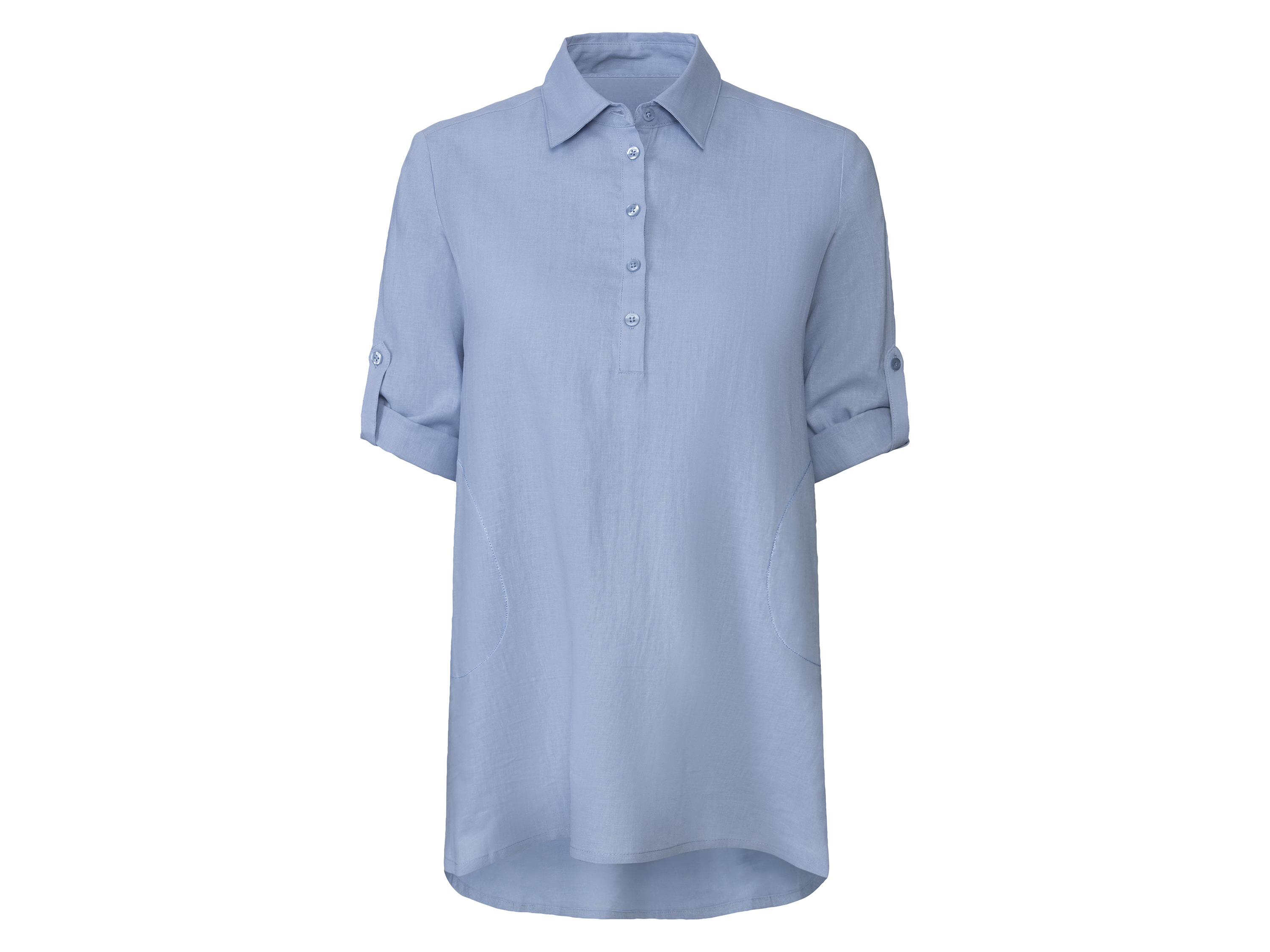 esmara Sukienka damska z lnem i podwijanymi rękawami 36, Niebieski