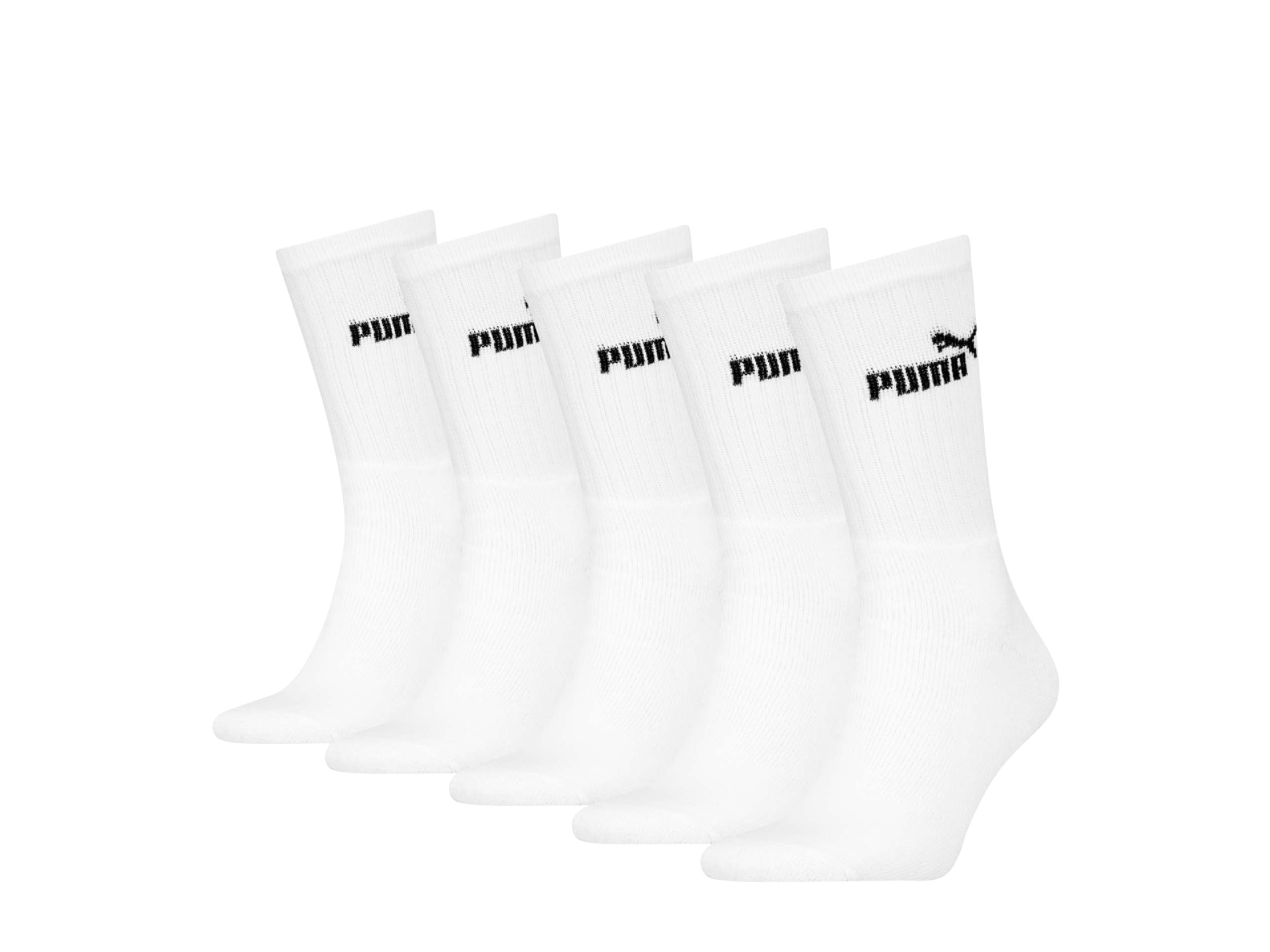 Puma Skarpetki sportowe damskie lub męskie z bawełną, 5 par Biały, 43-46