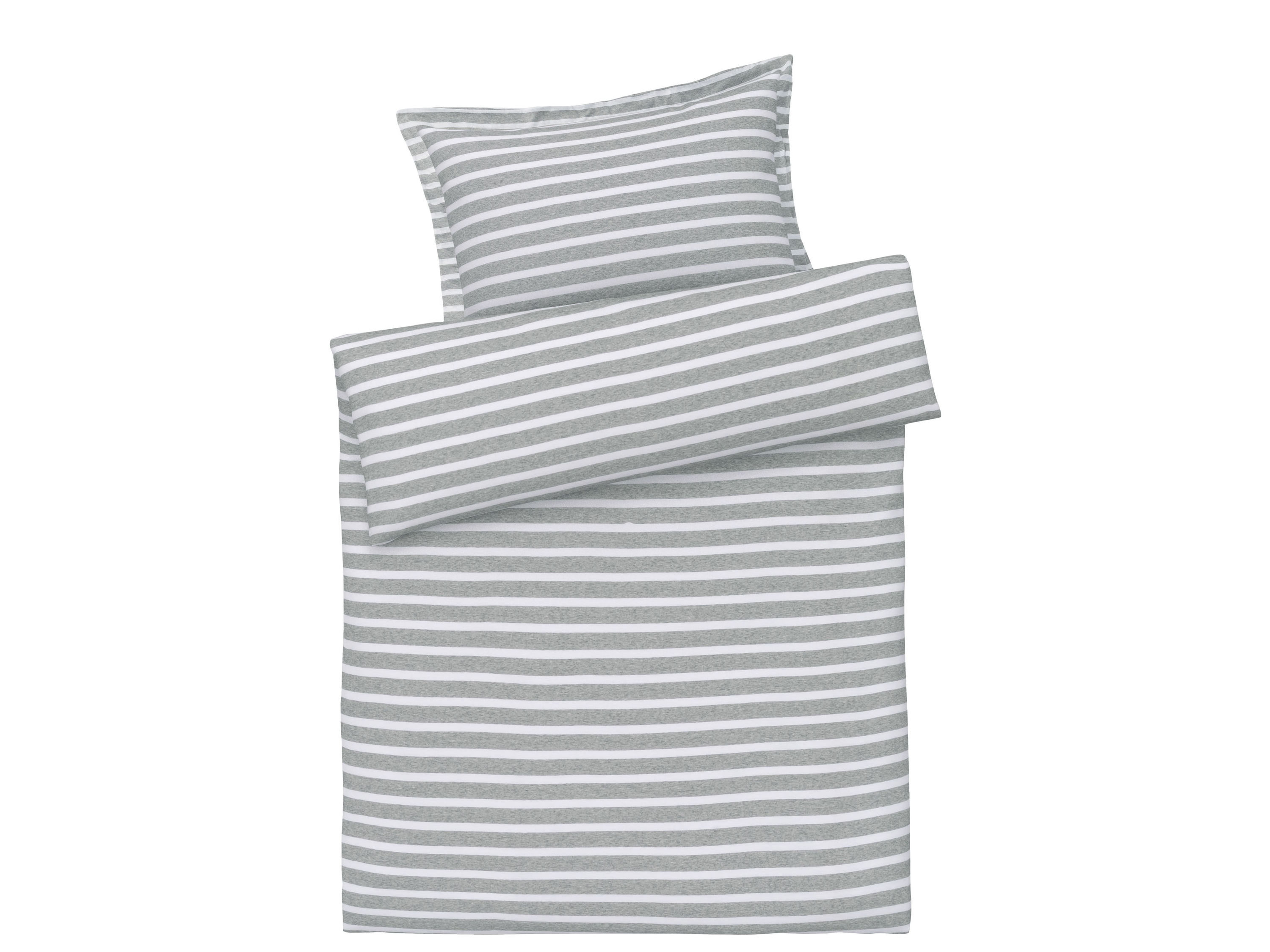 Livarno home Pościel zimowa z dżerseju, 140 x 200 cm Paski/szary