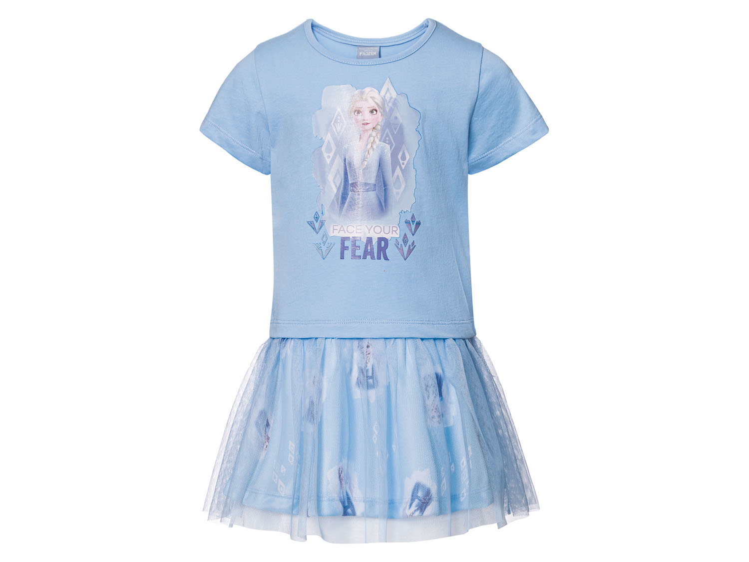 Sukienka dziewczęca z tiulową spódniczką, z bohaterami bajek Kraina lodu, 122/128
