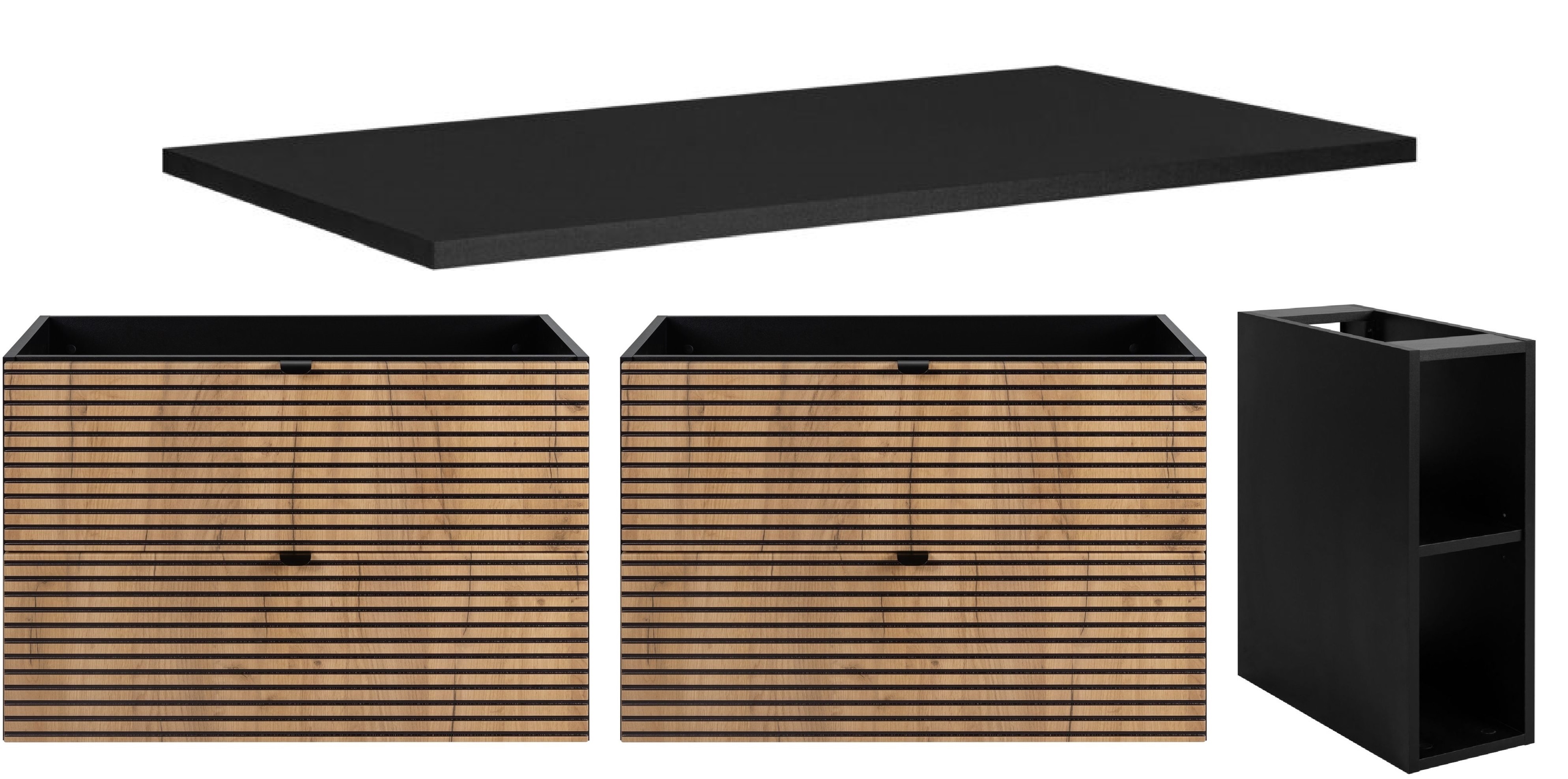 Darmowa Dostawa - Zestaw mebli łazienkowych 180x46x57 cm podumywalkowa wisząca czarna-dąb Rodan Loft 5906154454926