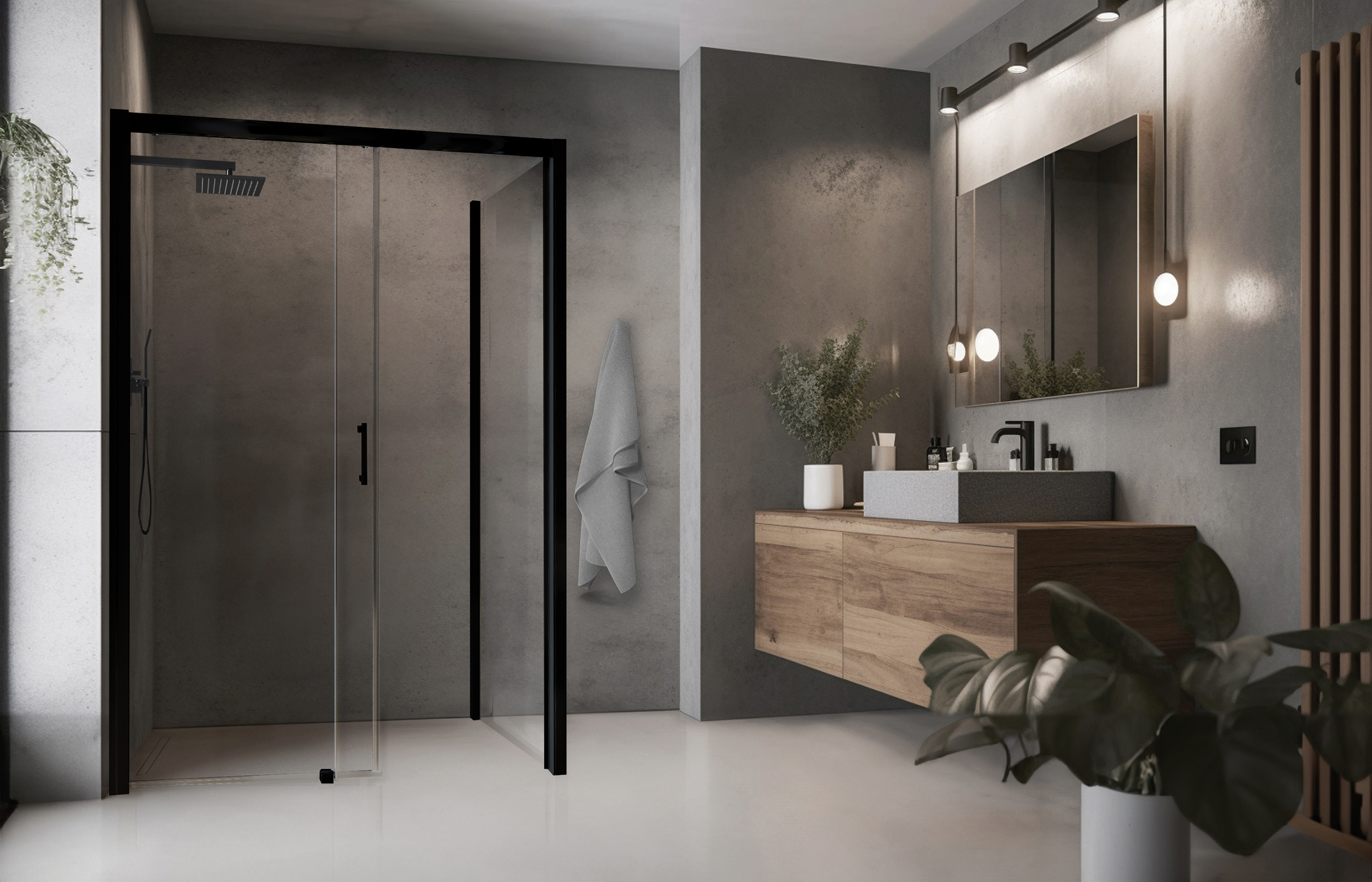 Darmowa Dostawa - Ścianka prysznicowa 90 cm czarny mat/szkło przezroczyste Sanplast TX 600271132059401