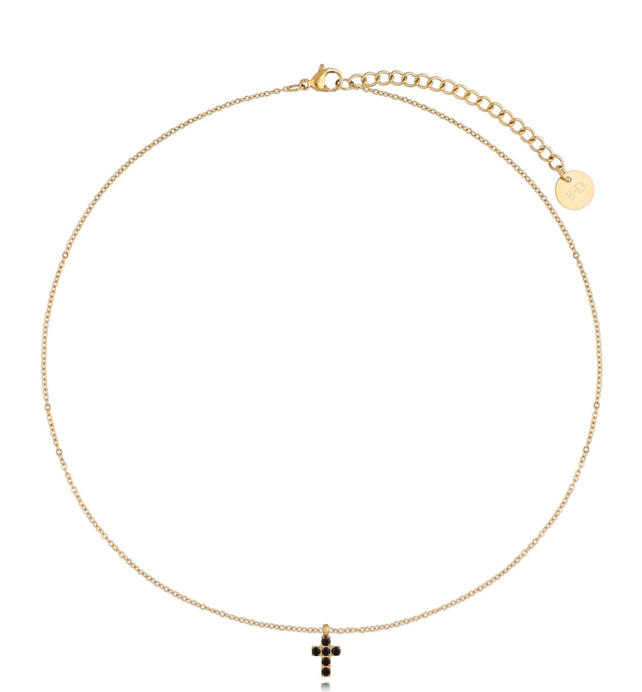 Naszyjnik złoty z krzyżykiem z czarnymi cyrkoniami Cristal Cross - By Dziubeka