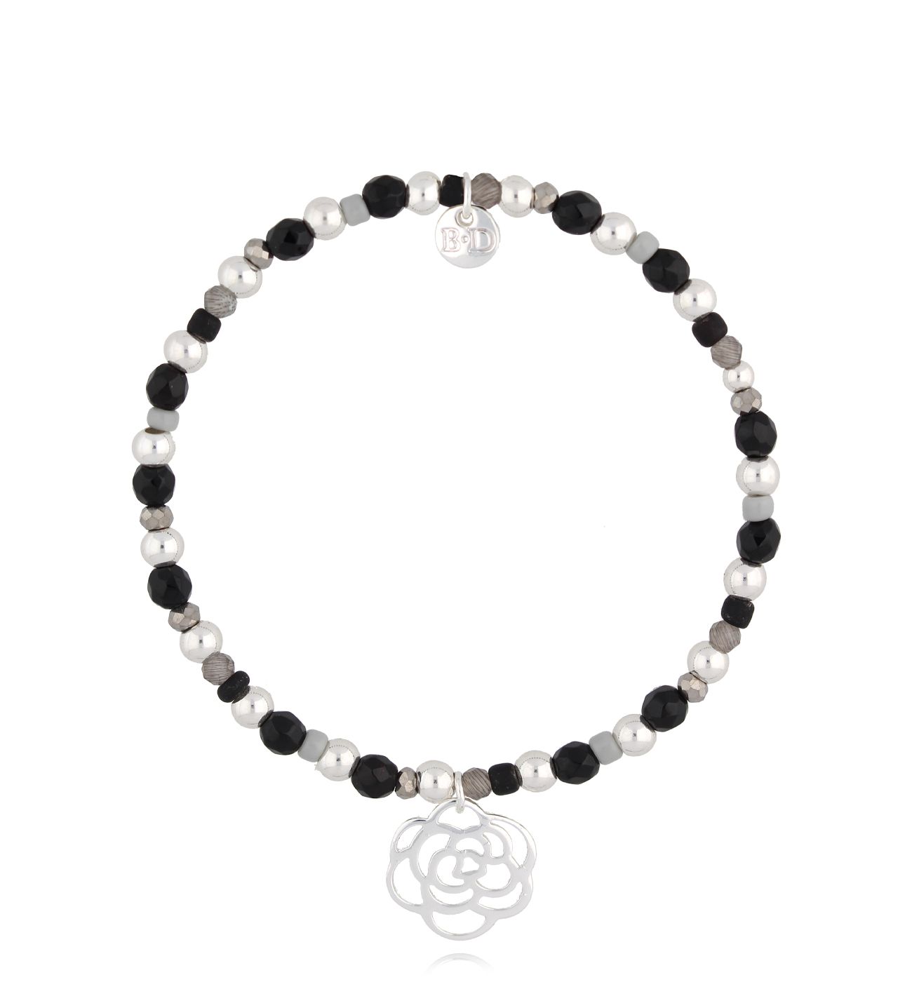 Bransoletka czarna z różą Sanur BBI0036 - By Dziubeka