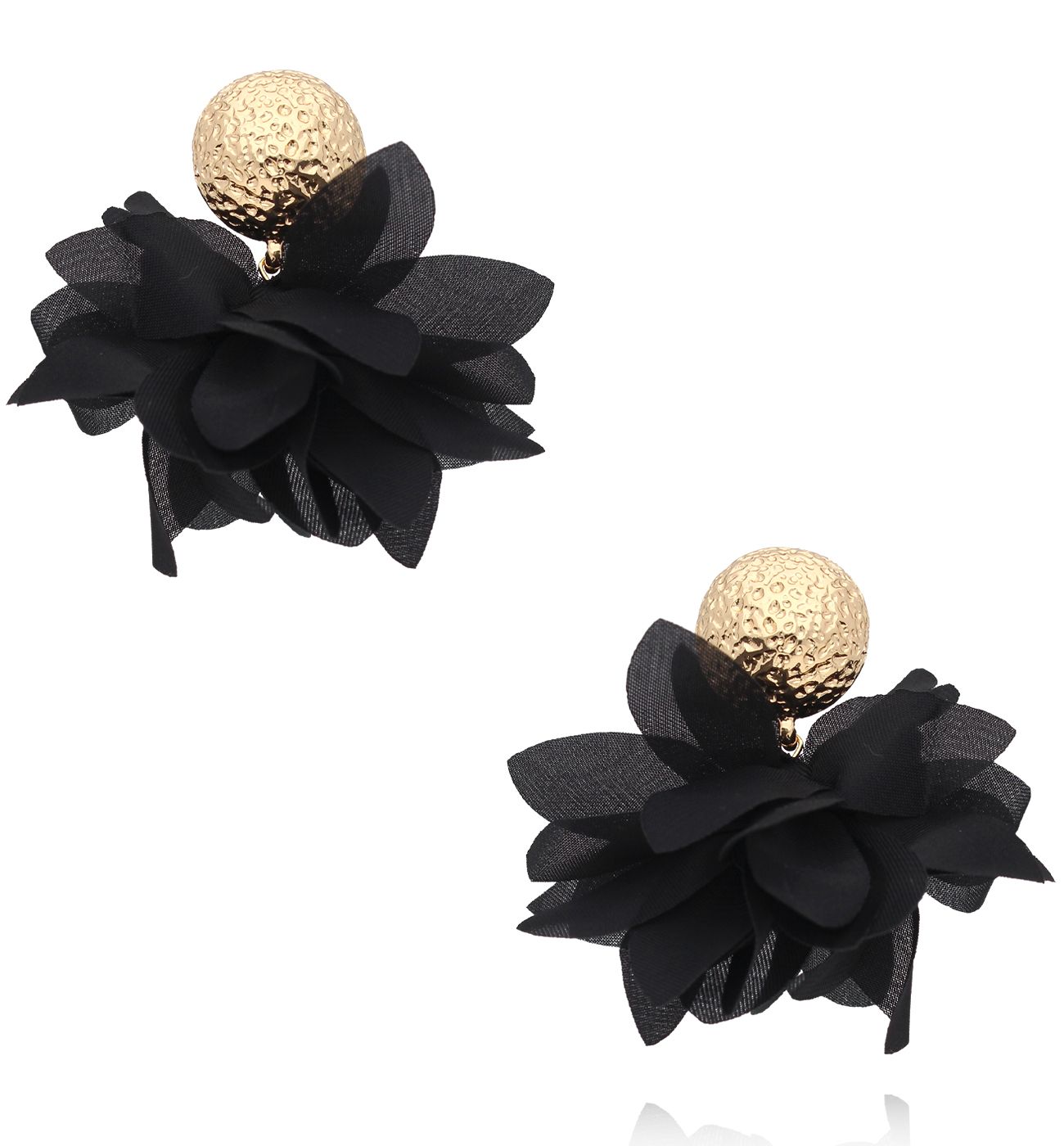 Kolczyki czarne materiałowe ze złotą kulką KBL2017