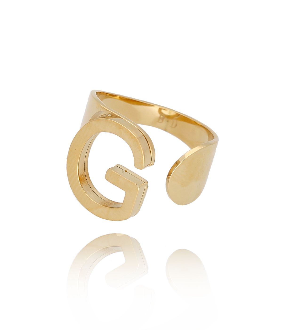Pierścionek złoty ze stali szlachetnej z literką G - By Dziubeka