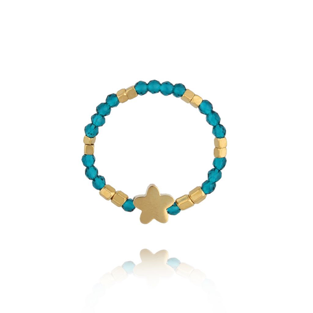 Pierścionek elastyczny turkusowy z gwiazdką PSC0744