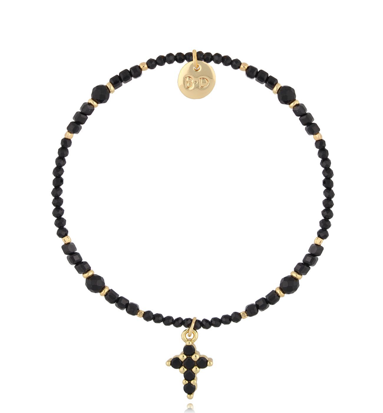 Bransoletka czarna z krzyżykiem - By Dziubeka