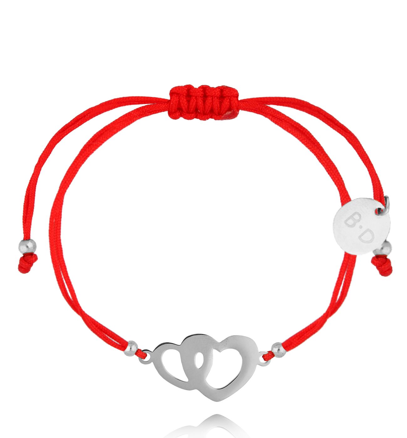 Bransoletka czerwona ze srebrnymi sercami Toujours Ensemble BGL0959