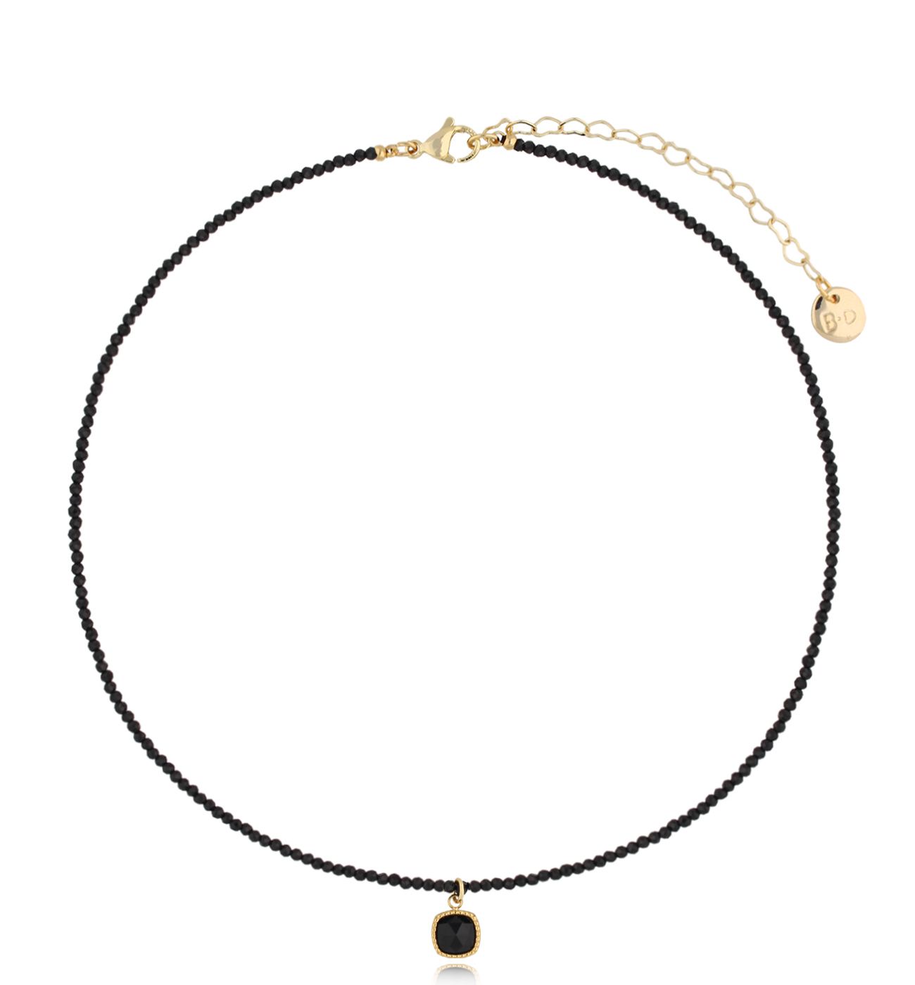 Naszyjnik z czarnych kamieni z kwadratową zawieszką NTW1563