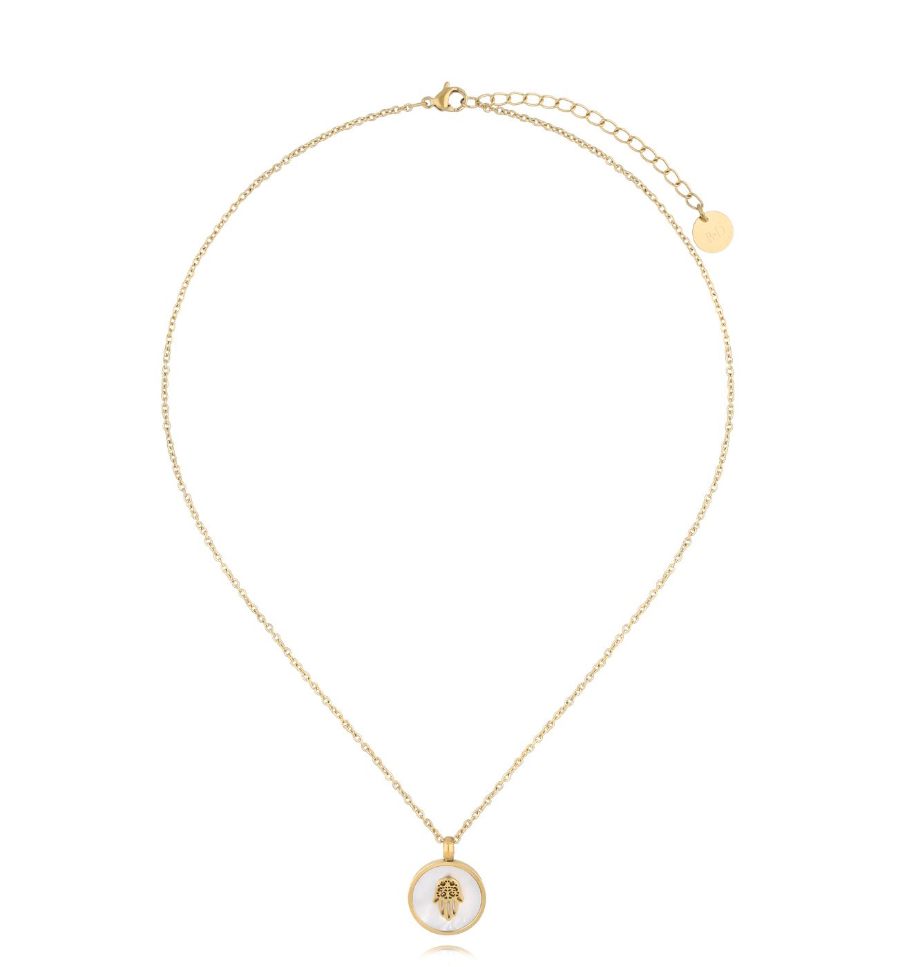 Naszyjnik z zawieszką z masy perłowej i Ręką Fatimy - By Dziubeka