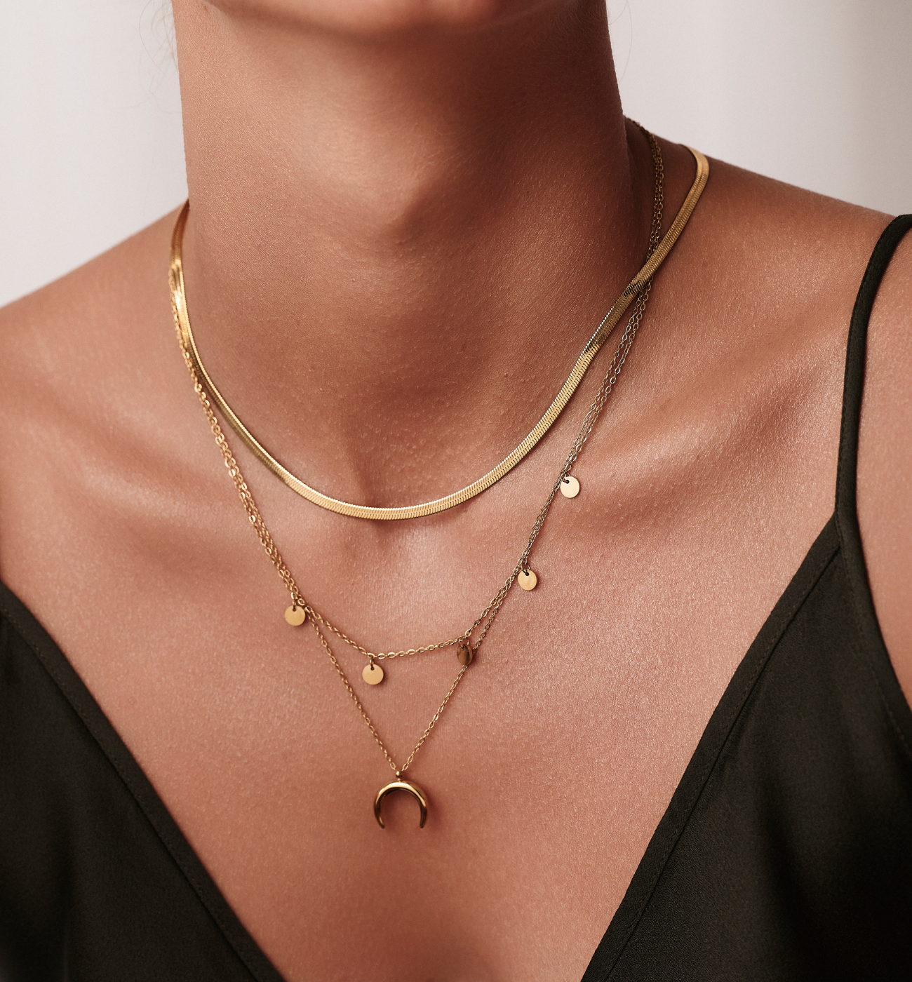 Naszyjnik złoty warstwowy z księżycem NSY0421 - By Dziubeka