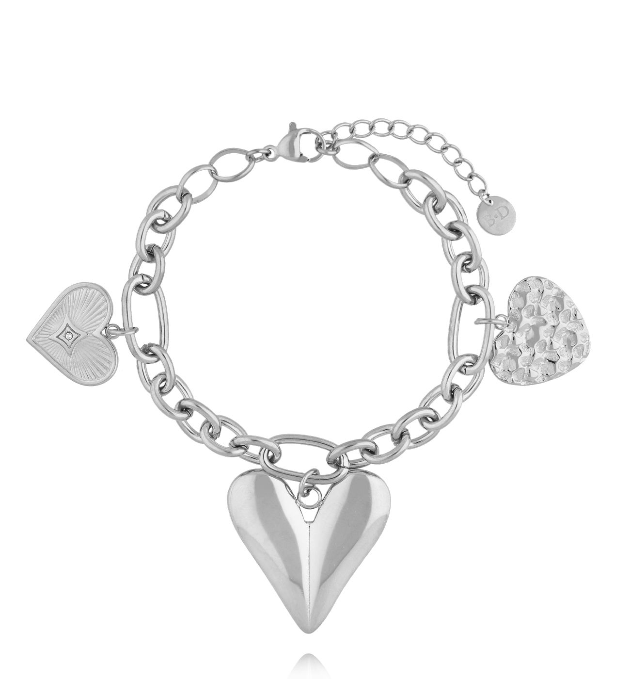 Bransoletka srebrna na łańcuszku z wiszącymi sercami BEA0054 - By Dziubeka
