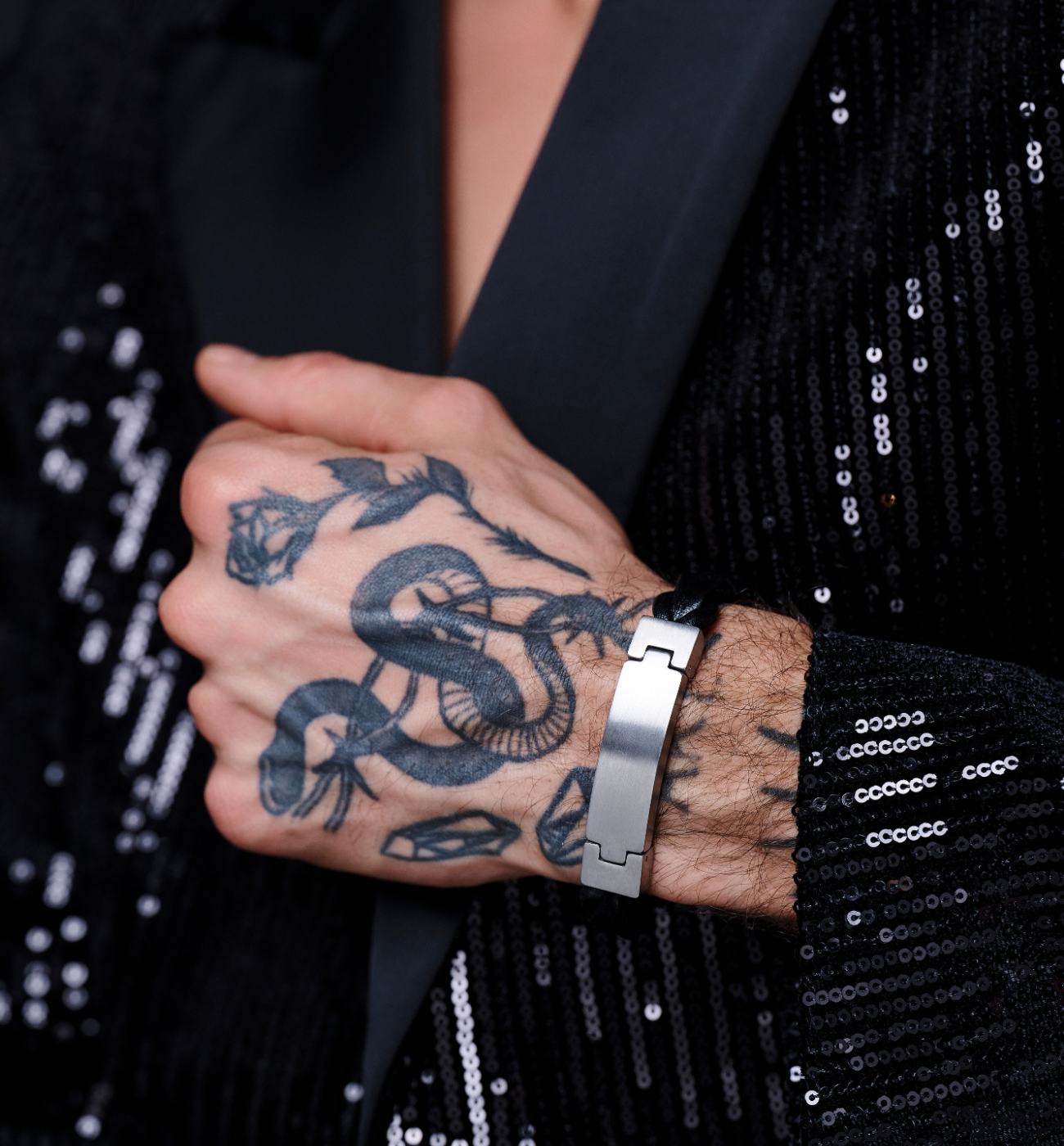 Bransoletka męska czarna skórzana 77 - By Dziubeka