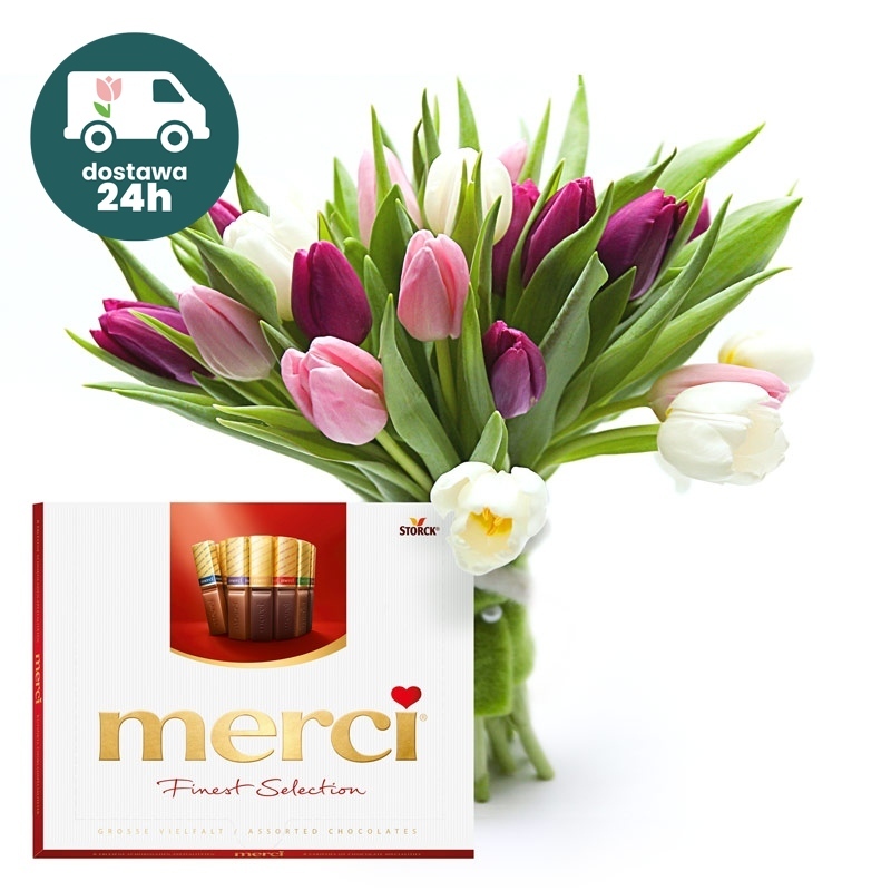 Bukiet tulipanów z czekoladkami