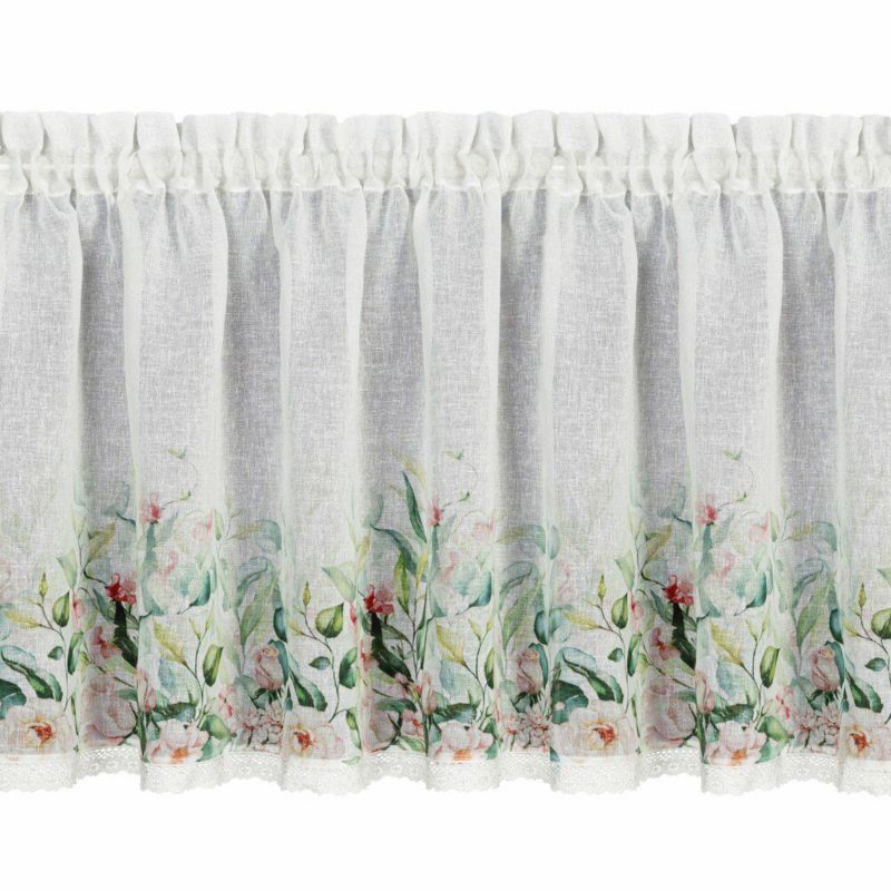Zazdrostka ESTERA Eurofirany 60 x 150 cm biała etamina zdobiona nadrukiem kwiatów i koronką 1 szt.