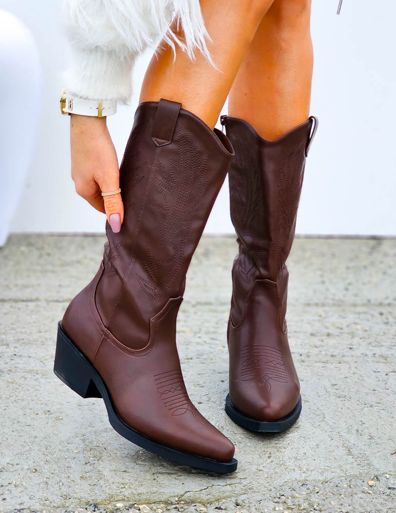 Czekoladowe Kozaki Kowbojki Ze Skóry Marshell