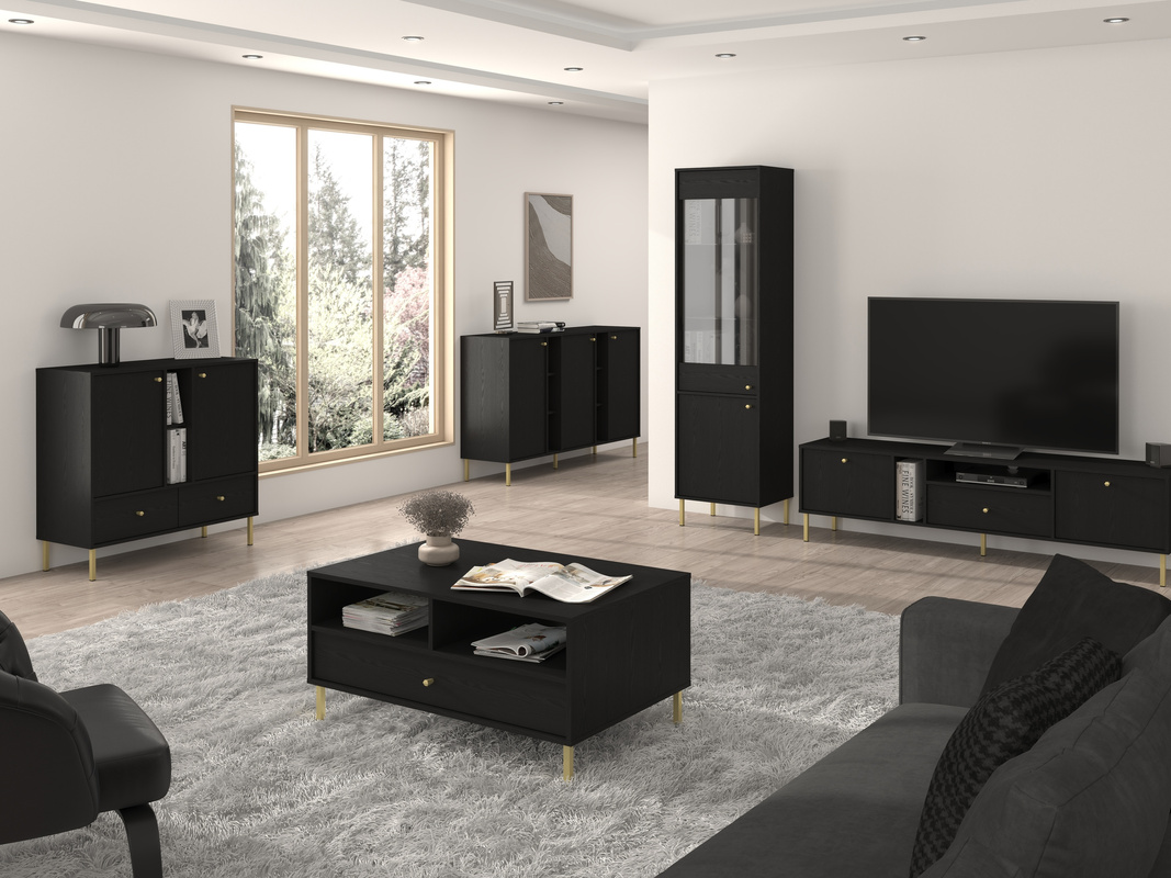 Nowoczesny zestaw czarnych mebli do salonu RTV TOKEN