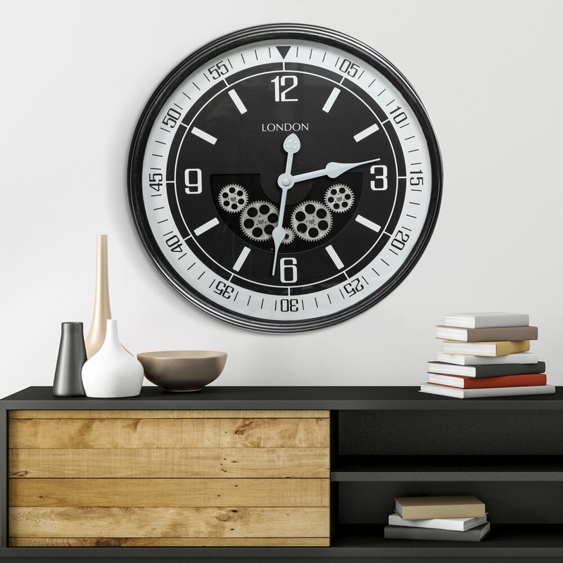 Zegar ścienny czarny dekoracyjny O 59 cm szkło żelazo MDF plastik