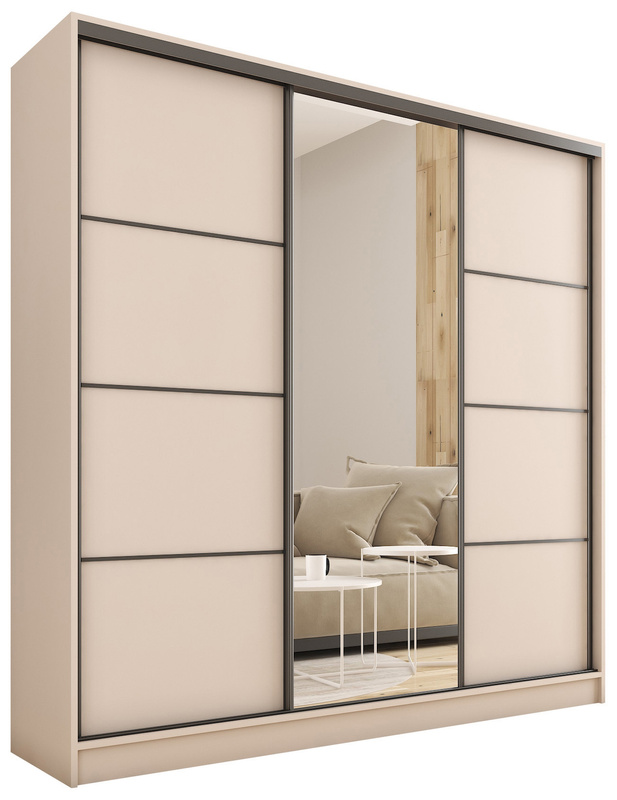 Loftowa szafa przesuwna z lustrem 200 cm LOFT MAX beż piaskowy