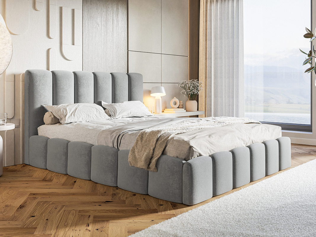 Szare łóżko tapicerowane 120x200 cm z pojemnikiem SALERNO