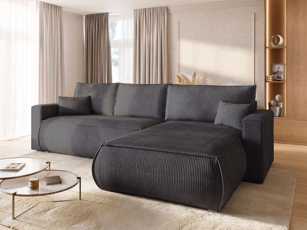 Sztruksowa szara rogówka rozkładana do salonu HAVANA