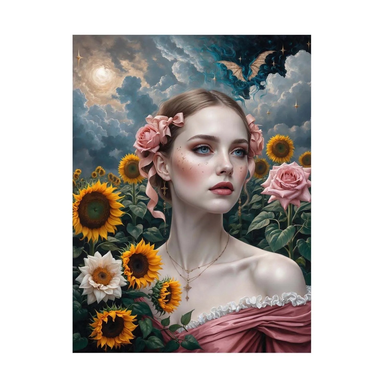 Frames Factory Obraz CANVAS dziewczyna ze słonecznikami 50 x 70 cm