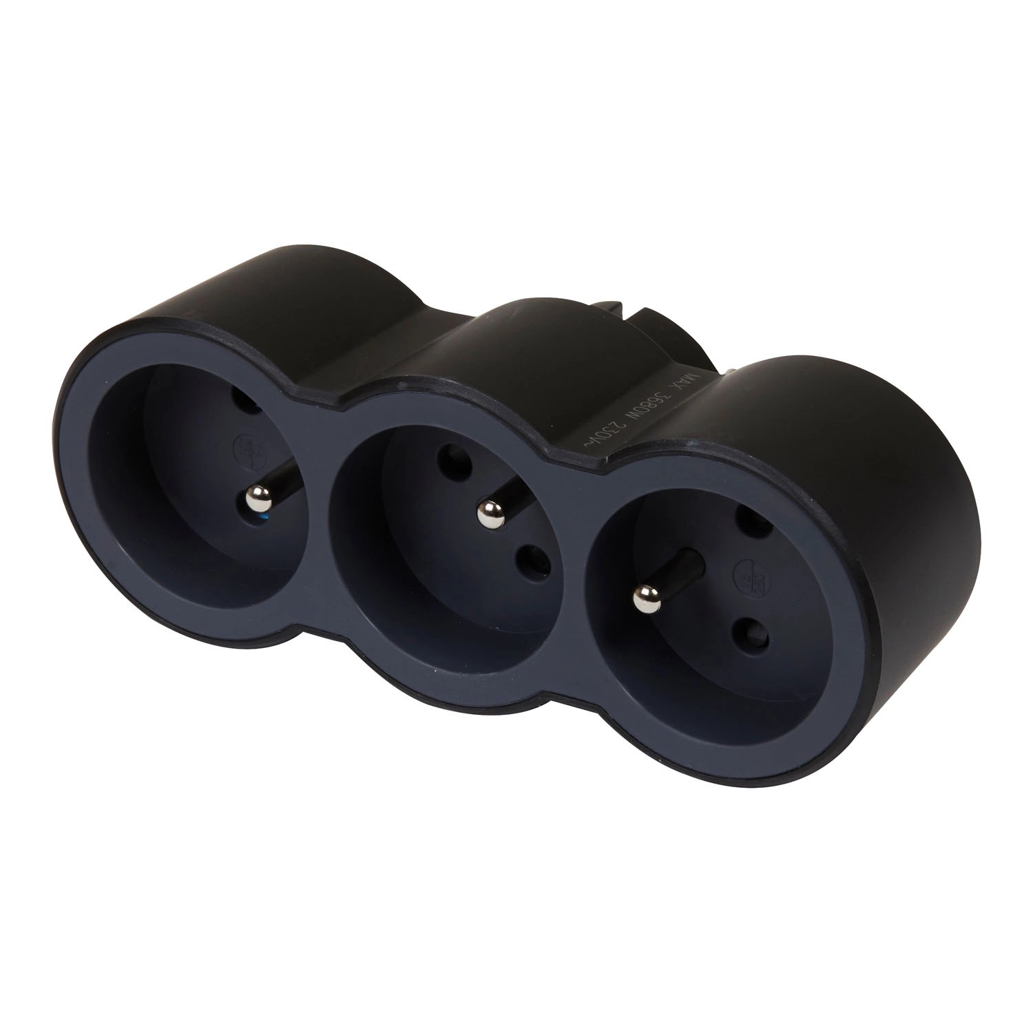 Rozgałęźnik 3 x 2P+Z poziomy czarny