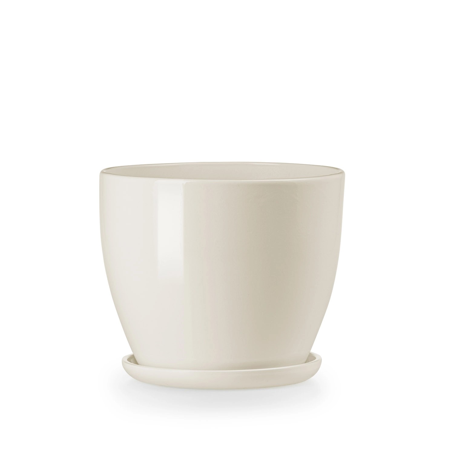Doniczka z podstawką kremowy połysk - 13 cm