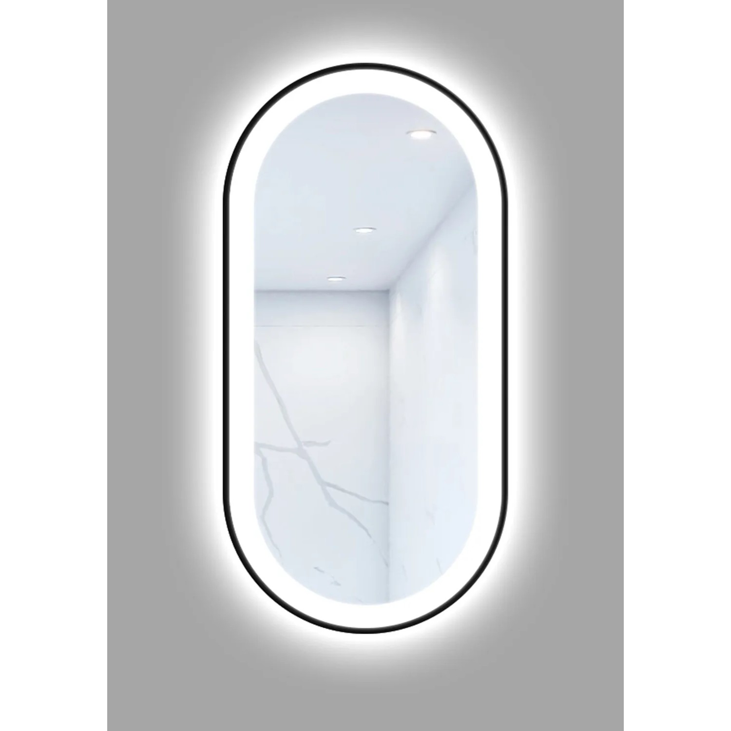 Lustro z LED Oval Line czarna rama 100x50