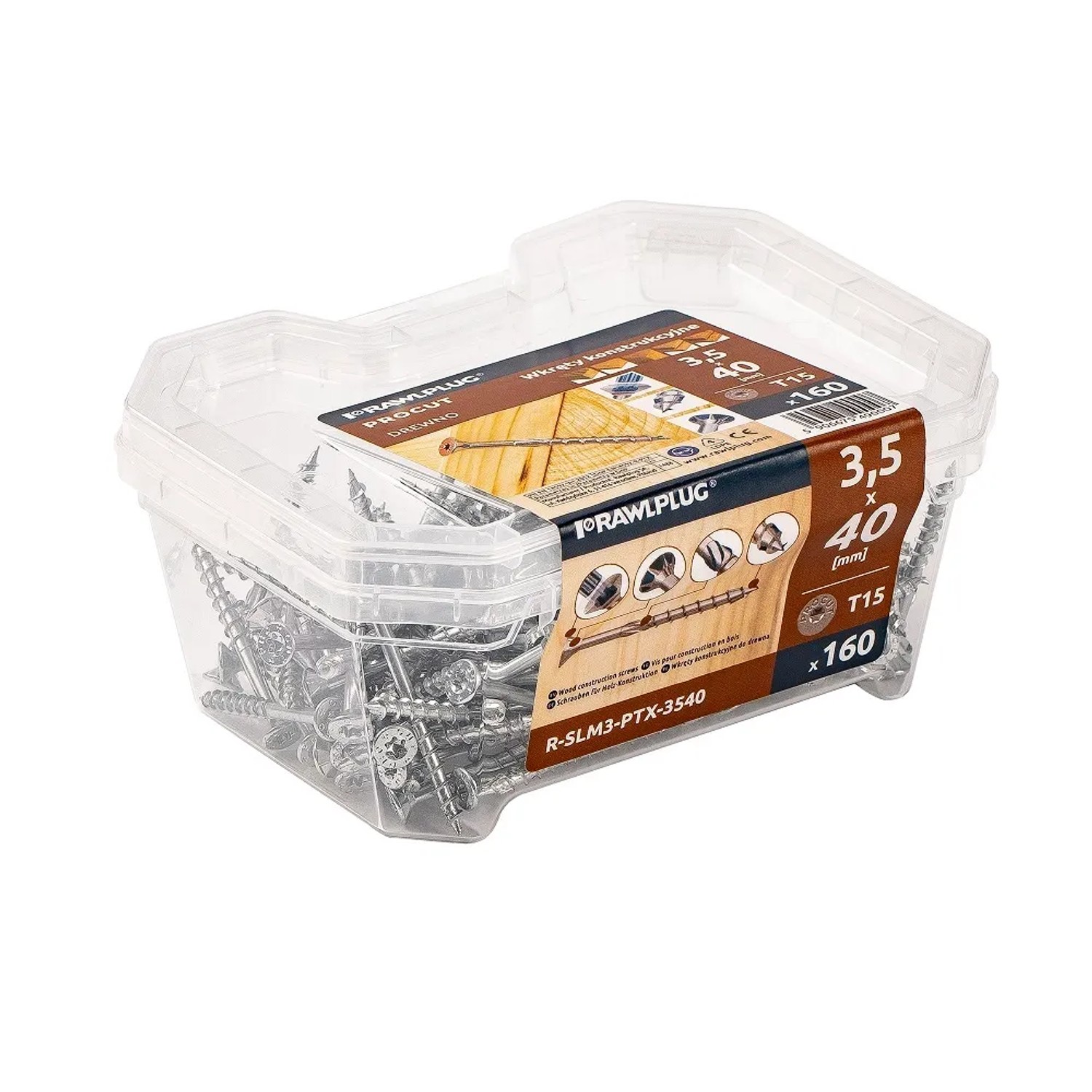 Rawlplug Wkręt PTX do drewna łeb stożek Torx 3,5 x 40 mm 160 szt.