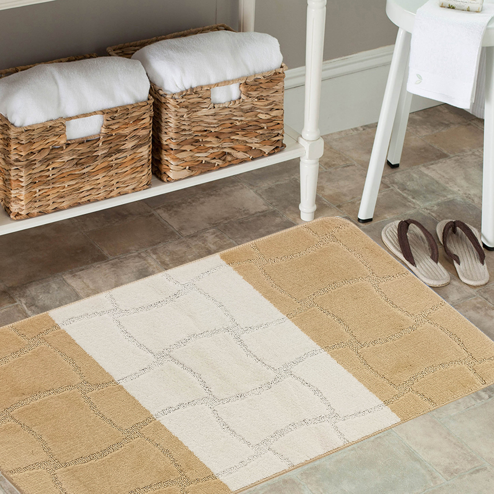 Komplet łazienkowy z wycięciem pod toaletę Montenegro XL Sarsa - słomkowy