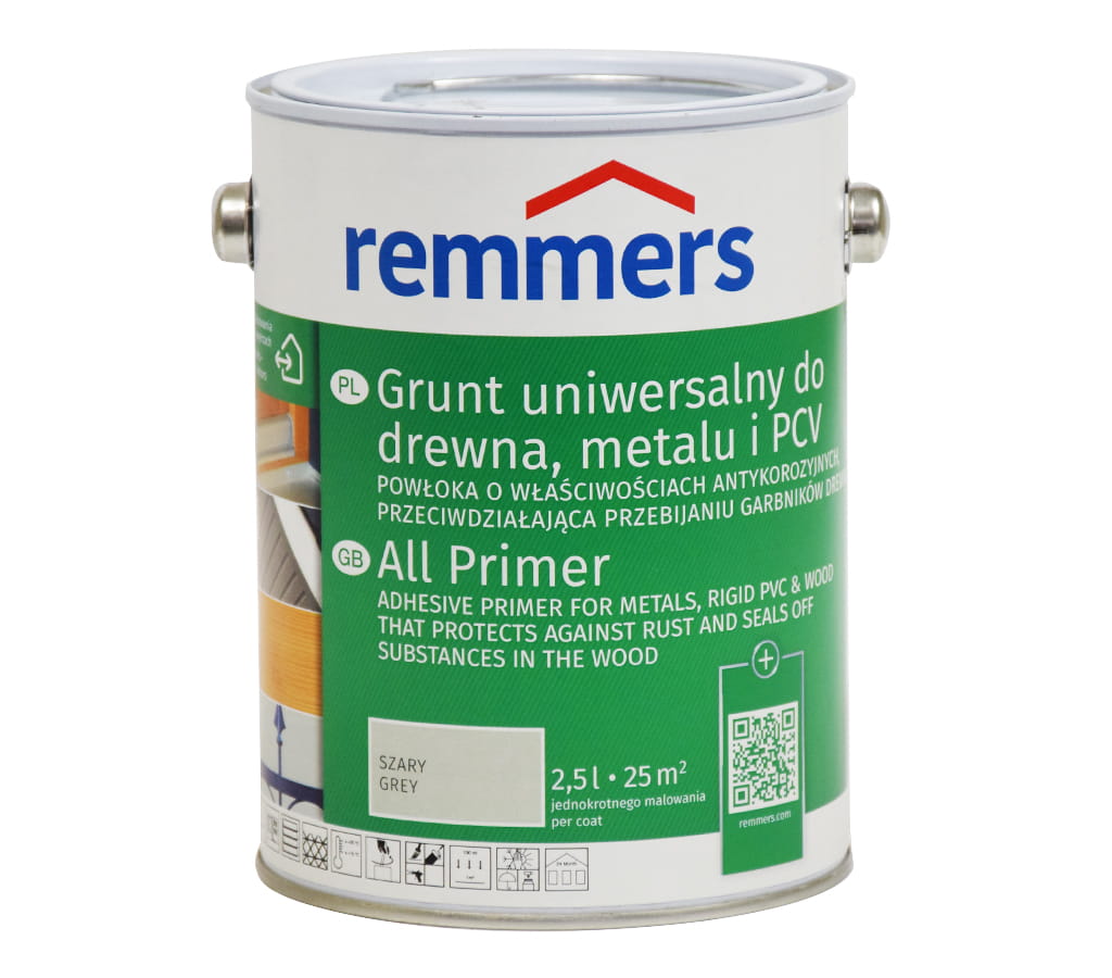 REMMERS GRUNT UNIWERSALNY DO DREWNA, METALU, PCV SZARY 2,5L