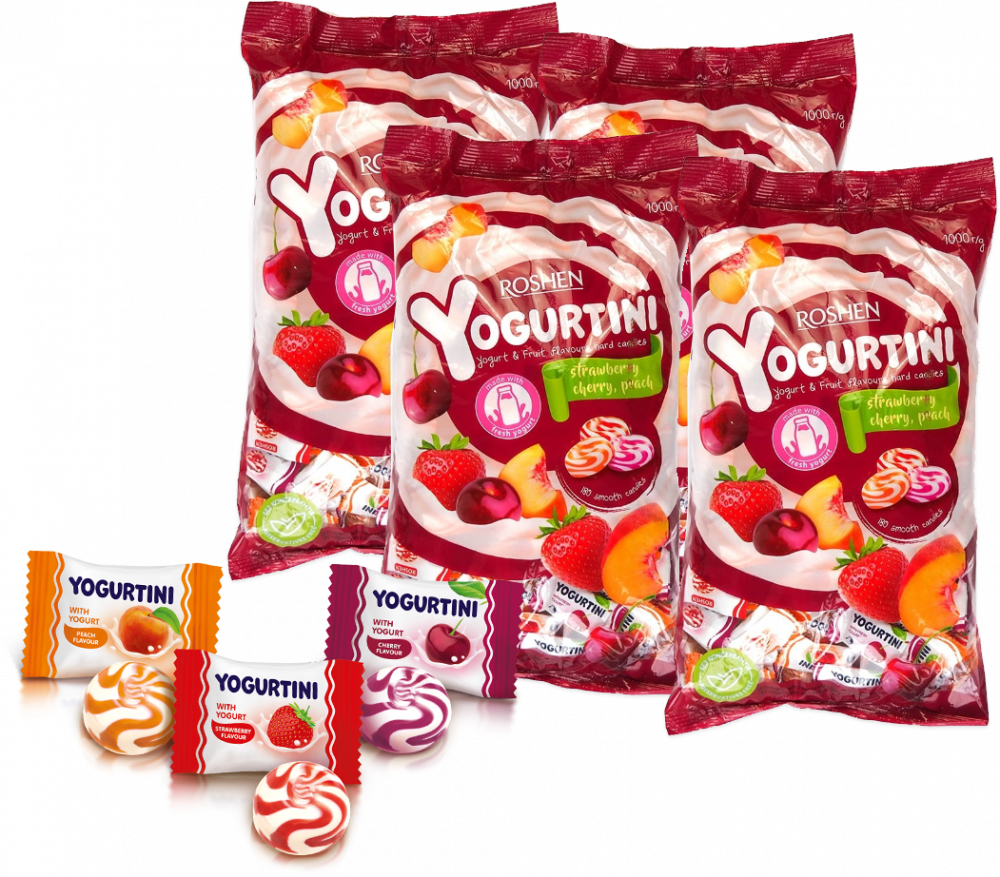 4x Cukierki karmelki Roshen Yogurtini, owocowo-śmietankowy, 1kg