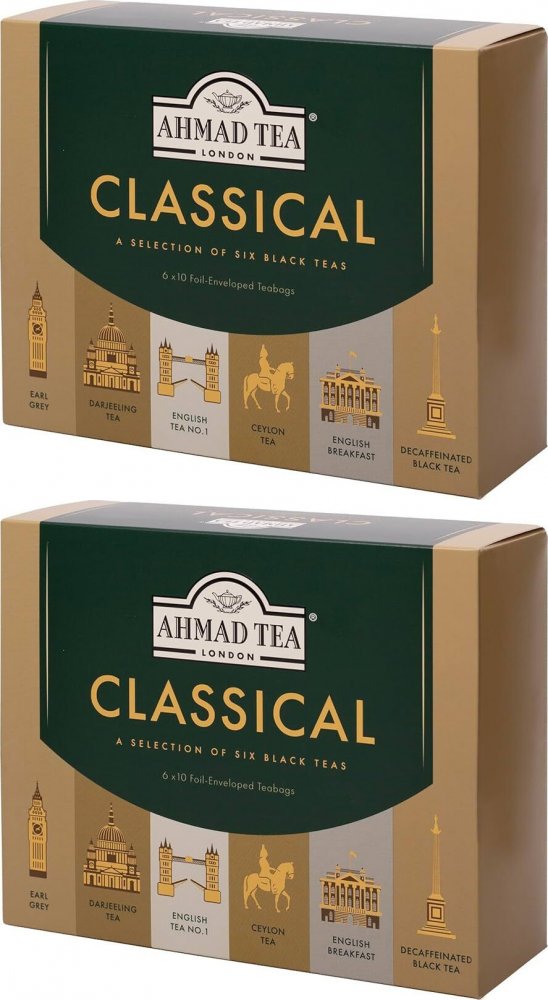 2x Herbata czarna w torebkach Ahmad Tea Classical, 6 smaków, 60 sztuk x 2g
