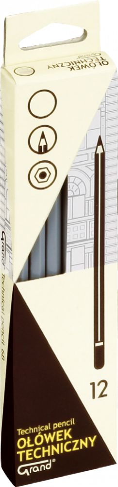 12x Ołówek techniczny Grand, HB, szary